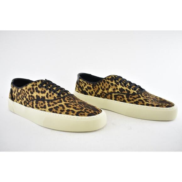 Saint Laurent Mens Venice Leopard Black Brown Flat Lace Up Low Top Sneaker 44 11 - Picture 4 of 10
